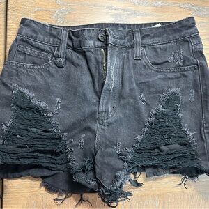 Distressed Black Jean Shorts - S